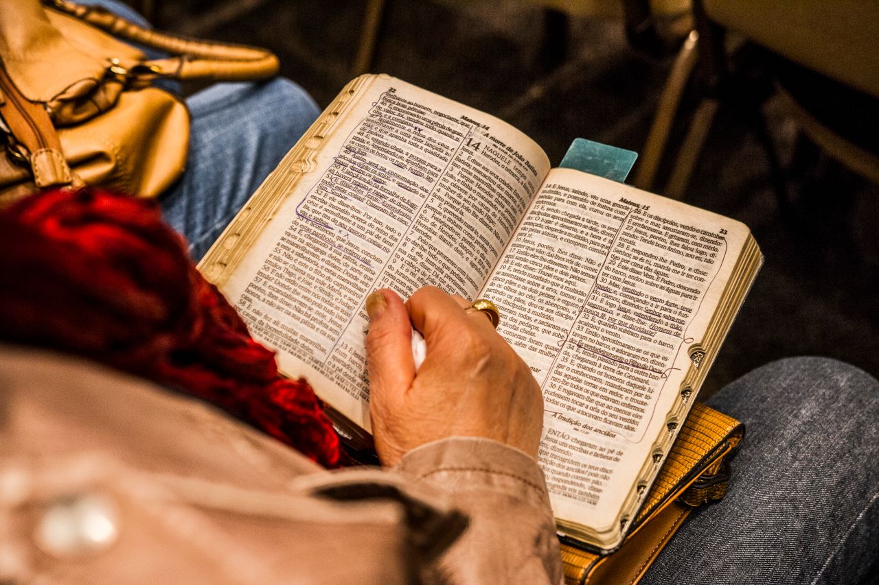 Offerings A person reading a Bible indoors, symbolizing spirituality and devotion.