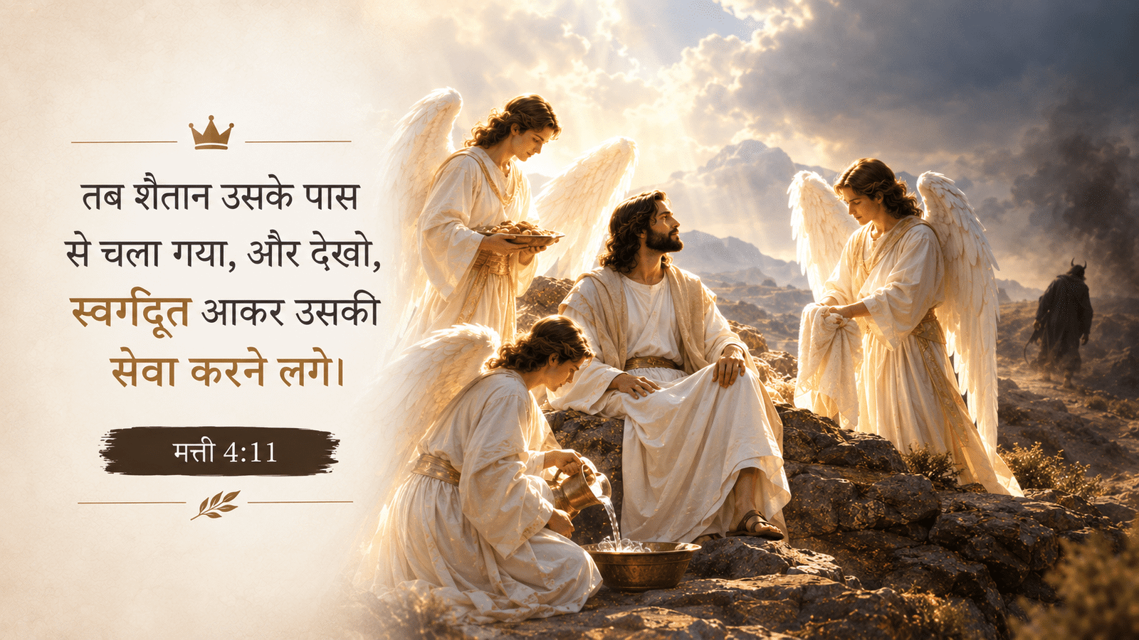 मत्ती 4:11, जंगल में यीशु, स्वर्गदूतों की सेवा, Kathin Samay me Seva, Doot dwara bal, दिन 12 देवोशनल हिन्दी