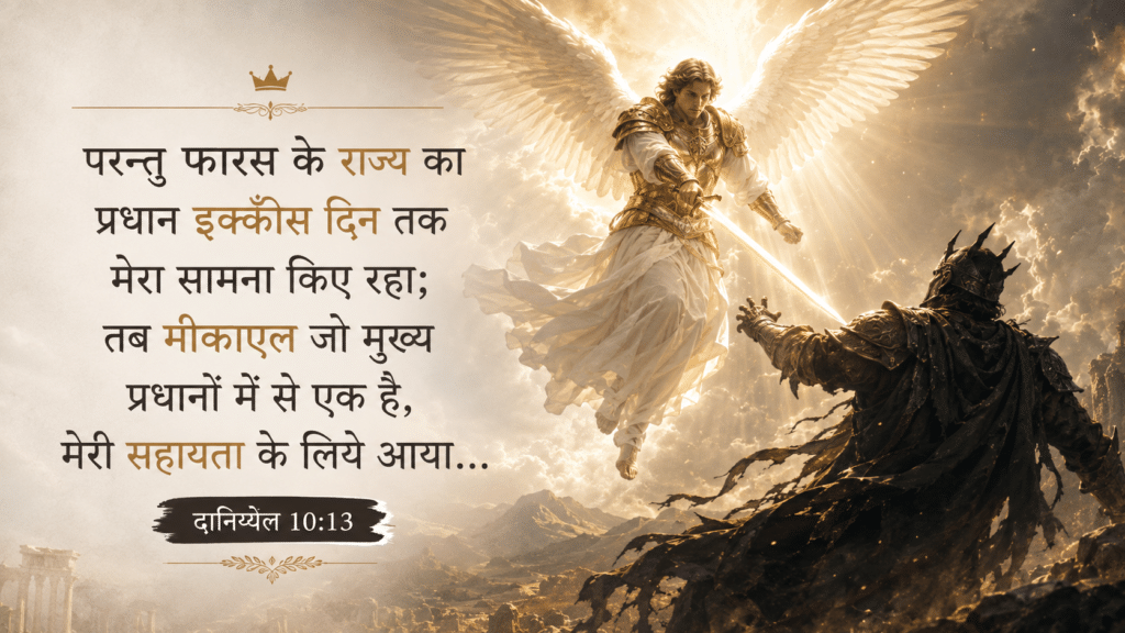 दिन 5: प्रधान दूत मीकाएल – आत्मिक युद्ध का योद्धा (Archangel Michael in Hindi) मुख्य पाठ (Key Scriptures): यहूदा 1:9, दानिय्येल 10:13, प्रकाशितवाक्य 12:7-8 मुख्य थीम: सुरक्षा, आत्मिक युद्ध और बुराई पर मसीह की अंततः विजय बाइबल अध्ययन श्रृंखला के दिन 5 में आज हम स्वर्ग के एक अत्यंत विशिष्ट और सामर्थ्यी दूत के बारे में विस्तार से समझेंगे—प्रधान दूत मीकाएल (Archangel Michael)। इब्रानी (Hebrew) भाषा में मीकाएल नाम स्वयं में एक प्रश्न है: "परमेश्वर के समान कौन है?" (Who is like God?)। यह नाम ही उसकी पूरी पहचान, चरित्र और स्वर्गीय सेवा का मुख्य सार है। 1. मीकाएल: मुख्य प्रधान और परमेश्वर के लोगों का रक्षक (Chief Prince and Protector) दानिय्येल की पुस्तक में मीकाएल को केवल एक साधारण स्वर्गदूत नहीं, बल्कि "मुख्य प्रधानों में से एक" और परमेश्वर की प्रजा का "बड़ा प्रधान" कहा गया है: "परन्तु फारस के राज्य का प्रधान इक्कीस दिन तक मेरा सामना किए रहा; तब मीकाएल जो मुख्य प्रधानों में से एक है, मेरी सहायता के लिये आया..." — दानिय्येल 10:13 (Daniel 10:13) स्वर्गीय संगठन: इससे यह स्पष्ट होता है कि स्वर्गदूतों के बीच भी विशेष श्रेणियां और पद होते हैं। आत्मिक सुरक्षा: मीकाएल वह मुख्य योद्धा दूत है जिसे परमेश्वर तब भेजता है जब अंधकार की शक्तियां (दुष्टात्माएं) परमेश्वर के लोगों की प्रार्थनाओं और उसकी योजनाओं में रुकावट डालने का प्रयास करती हैं। 2. आत्मिक युद्ध का मुख्य सेनापति (Commander of the Heavenly Army) प्रकाशितवाक्य की पुस्तक में मीकाएल की भूमिका सबसे अधिक स्पष्ट होकर सामने आती है। वह केवल एक संदेश पहुँचाने वाला दूत नहीं, बल्कि परमेश्वर की सेना का सेनापति है: "फिर स्वर्ग में लड़ाई हुई: मीकाएल और उसके स्वर्गदूत अजगर से लड़ने को निकले; और अजगर और उसके दूत उससे लड़े।" — प्रकाशितवाक्य 12:7 (Revelation 12:7) स्वर्ग में हुए इस युद्ध में मीकाएल और उसके दूतों ने शैतान (अजगर) का सामना किया और उसे स्वर्ग से नीचे गिरा दिया। यह सत्य हमें सिखाता है कि स्वर्गदूत निष्क्रिय नहीं हैं; वे सक्रिय रूप से बुराई के विरुद्ध युद्ध कर रहे हैं ताकि परमेश्वर का राज्य स्थापित हो सके। 3. नम्रता और ईश्वरीय अधिकार (Humility in Spiritual Warfare) यहूदा की पत्री में मीकाएल के चरित्र का एक बहुत ही सुंदर और महत्वपूर्ण पहलू उजागर होता है: "परन्तु प्रधान दूत मीकाएल ने, जब मूसा की लोथ के विषय में इब्लीस से वाद-विवाद करता था, तो साहस न किया कि उस पर लानत-मलानत के साथ दोष लगाए, पर यही कहा, 'प्रभु तुझे डांटे'।" — यहूदा 1:9 (Jude 1:9) आत्मिक युद्ध का सुनहरा नियम: इतना शक्तिशाली और उच्च पद पर होने के बाद भी मीकाएल ने अपनी स्वयं की शक्ति का घमंड नहीं किया। उसने आत्मिक युद्ध में प्रभु के नाम के अधिकार पर भरोसा किया। यह हमें सिखाता है कि शैतान का सामना खुद के बल पर नहीं, बल्कि परमेश्वर के अधिकार के अधीन रहकर ही किया जा सकता है। 4. मीकाएल की भूमिका से मिलने वाले 3 मुख्य आश्वासन अदृश्य आत्मिक युद्ध वास्तविक है: हमारे भौतिक संसार के पीछे एक आत्मिक युद्ध चल रहा है। परमेश्वर रक्षक भेजता है: जब हम विश्वास में प्रार्थना करते हैं, तो परमेश्वर अपनी सामर्थ्यी सेना को हमारी सहायता के लिए सक्रिय करता है। बुराई की हार निश्चित है: जैसे मीकाएल ने शैतान को स्वर्ग से गिराया, वैसे ही अंत के समय में हर एक बुराई का विनाश निश्चित है। 💡 व्यावहारिक अनुप्रयोग: एक विश्वासी योद्धा कैसे बनें? नाम का अर्थ स्मरण रखें: हमेशा याद रखें—"परमेश्वर के समान कौन है?"। जब आप परमेश्वर को अपने जीवन में सर्वोच्च स्थान देते हैं, तो शत्रु का आपके ऊपर कोई अधिकार नहीं रहता। यीशु के नाम के अधिकार का प्रयोग करें: जब प्रलोभन या भय आए, तो अपनी बुद्धि से लड़ने के बजाय मीकाएल की तरह कहें—"प्रभु तुझे डांटे।" प्रार्थना में निरंतरता रखें: दानिय्येल 10 में मीकाएल की सहायता प्रार्थना के 21वें दिन पहुँची थी। अपनी प्रार्थनाओं में हार न मानें; परमेश्वर की सहायता समय पर अवश्य आएगी। 🤔 आज के लिए आत्म-चिंतन (Self-Reflection) क्या आप जानते हैं कि आपके जीवन के उन संघर्षों में, जिन्हें आप अपनी आँखों से देख भी नहीं सकते, परमेश्वर ने अपनी सामर्थ्यी सेना को आपकी सुरक्षा में तैनात किया है? क्या मीकाएल की नम्रता आपको सिखाती है कि आत्मिक युद्ध गुस्से या चिल्लाने से नहीं, बल्कि परमेश्वर के वचन और उसके अधिकार के अधीन रहने से जीता जाता है? 🙏 आज की प्रार्थना (Daily Prayer) "हे सेनाओं के यहोवा परमेश्वर, मैं आपकी स्तुति करता हूँ क्योंकि आप युद्ध में सामर्थ्यी और महान हैं। मैं आपको धन्यवाद देता हूँ कि आपने मीकाएल जैसे प्रधान दूतों को अपने लोगों की सुरक्षा के लिए नियुक्त किया है। हे प्रभु, मुझे वह नम्रता और आत्मिक साहस दें कि मैं शत्रु का सामना आपके नाम के अधिकार से कर सकूँ। मुझे निरंतर याद दिलाते रहें कि अंत में विजय आपकी ही है। यीशु के पवित्र नाम में मांगता हूँ, आमीन।"